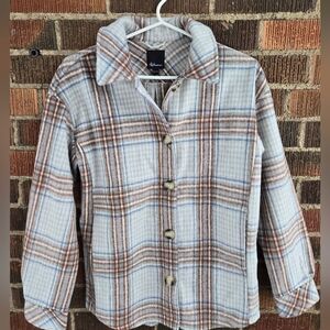 Reitmans Checkered Button Down 'Shacket' - Blue and Brown